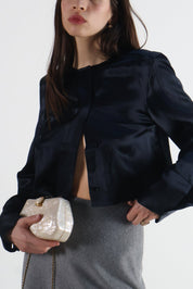 DAY Carin Cropped Black Satin Jacket