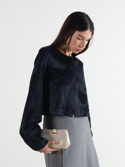 DAY Carin Cropped Black Satin Jacket