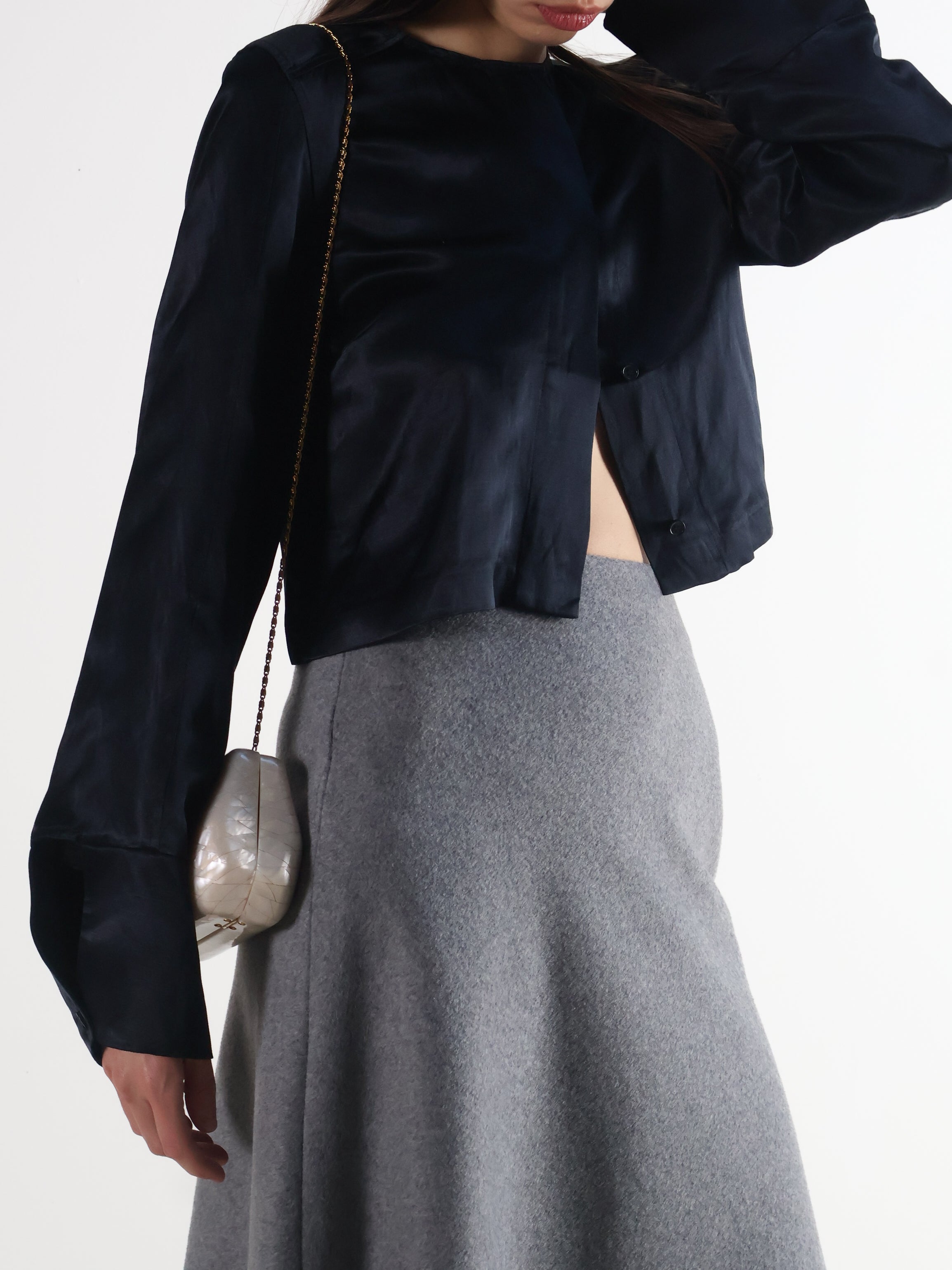 DAY Carin Cropped Black Satin Jacket