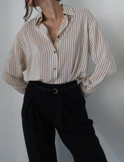 Vintage Silk Striped Button Up Blouse