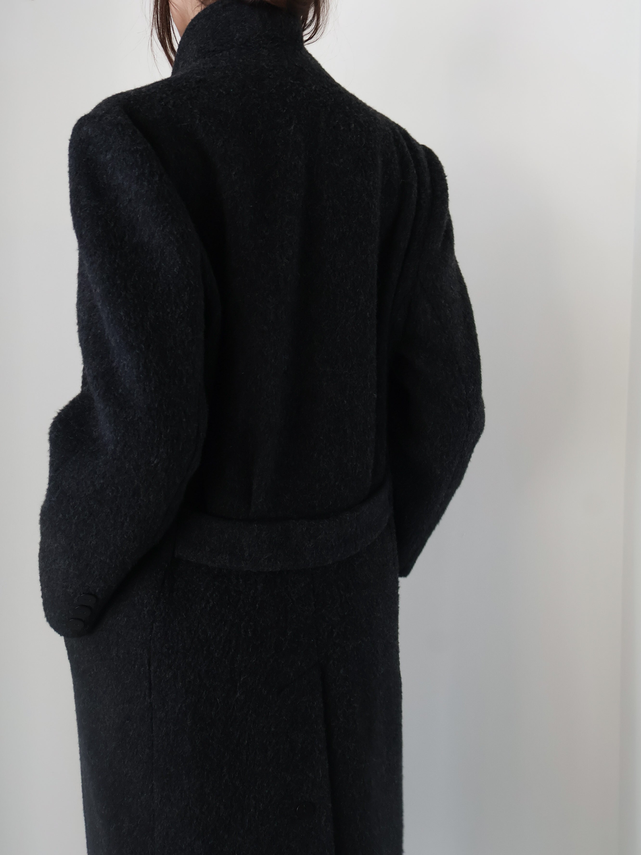 Vintage Charcoal Wool Long Overcoat