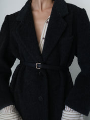 Vintage Charcoal Wool Long Overcoat