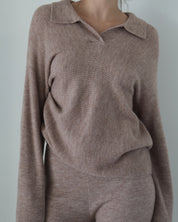 Heather Beige Pullover Collared Sweater