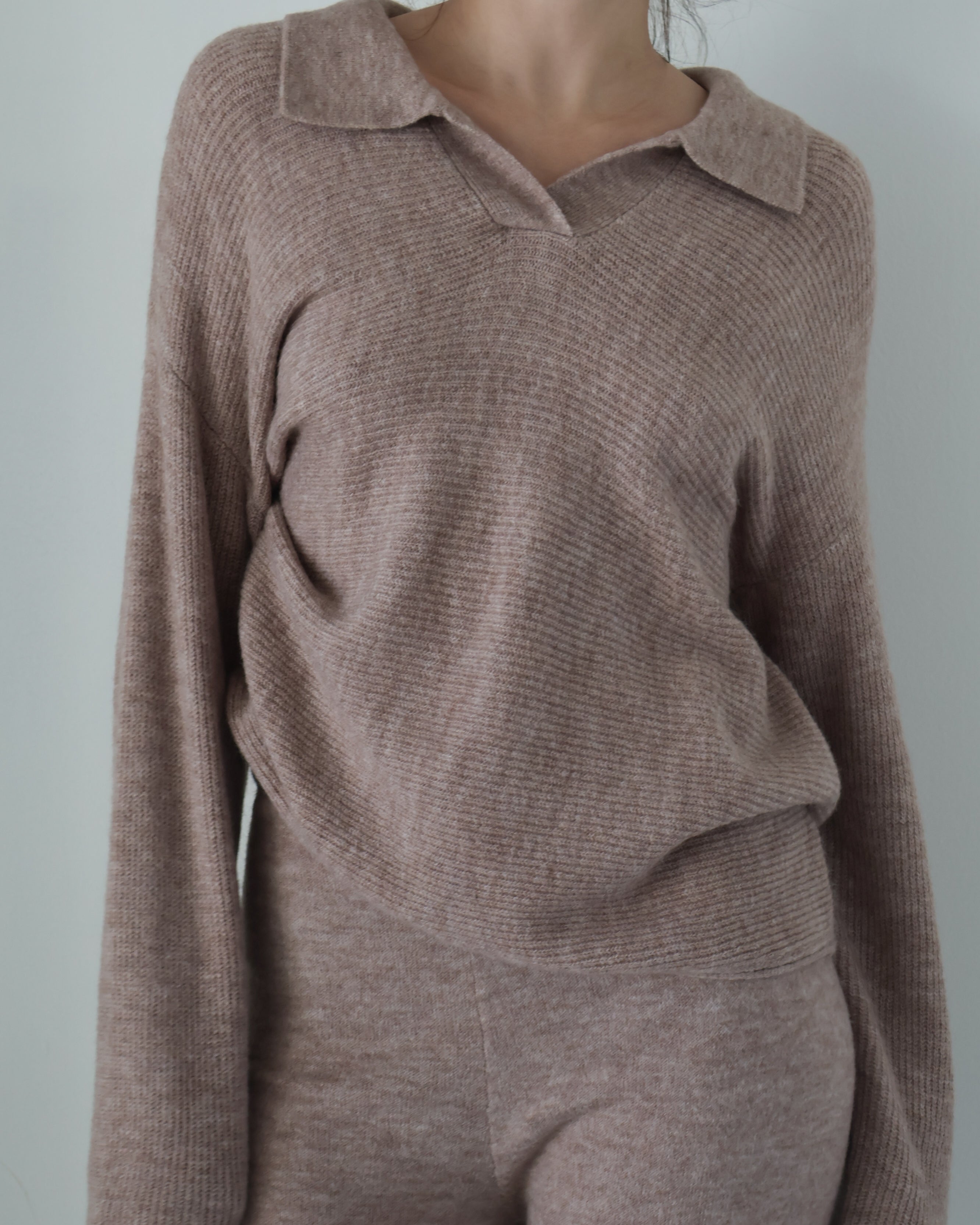 Heather Beige Pullover Collared Sweater