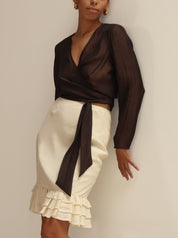 Vintage Brown Sheer Silk Wrap Top