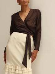 Vintage Brown Sheer Silk Wrap Top