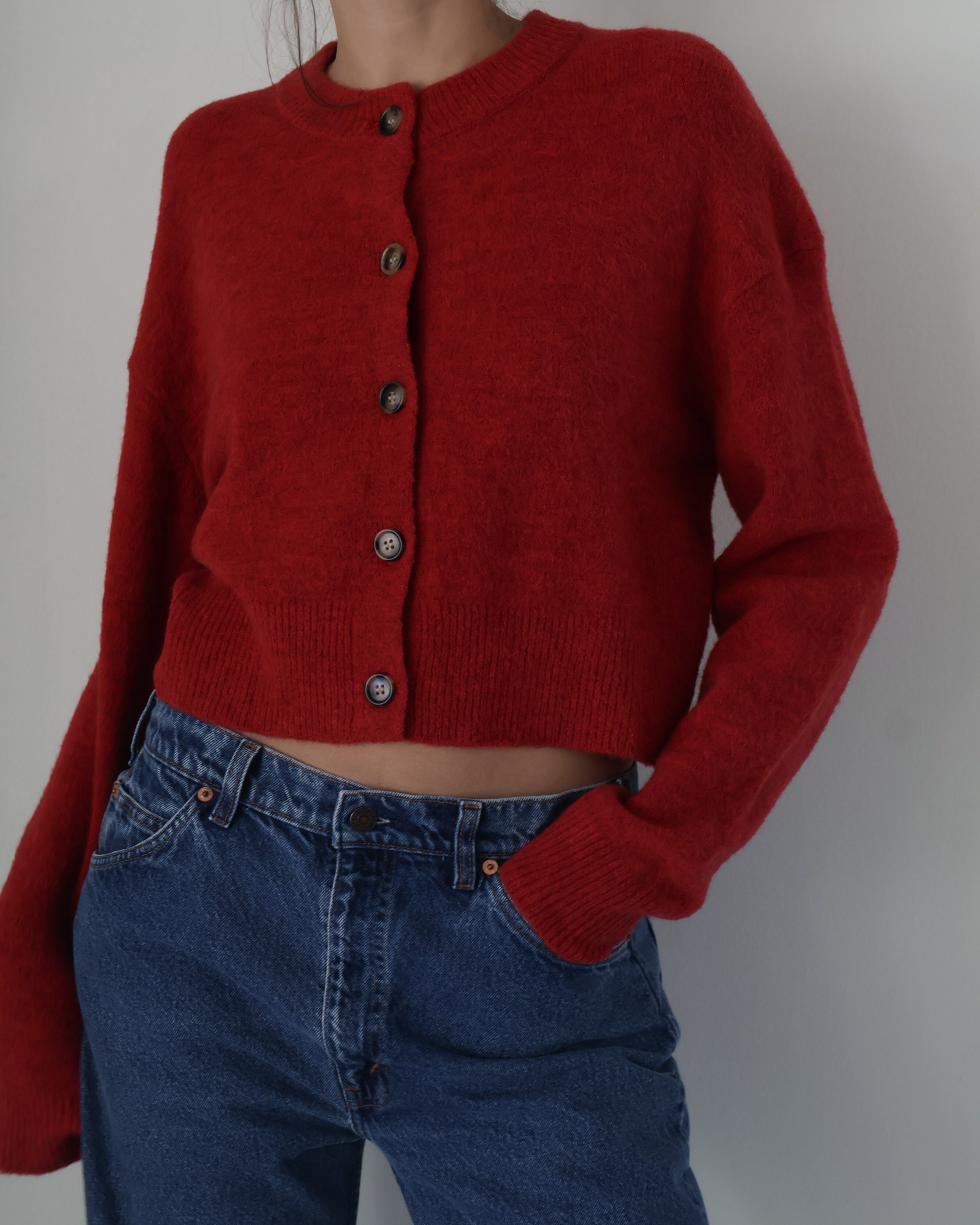 Red Cropped Enzo Cardigan