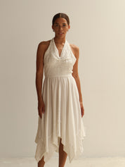 Vintage White Crochet Halter Dress