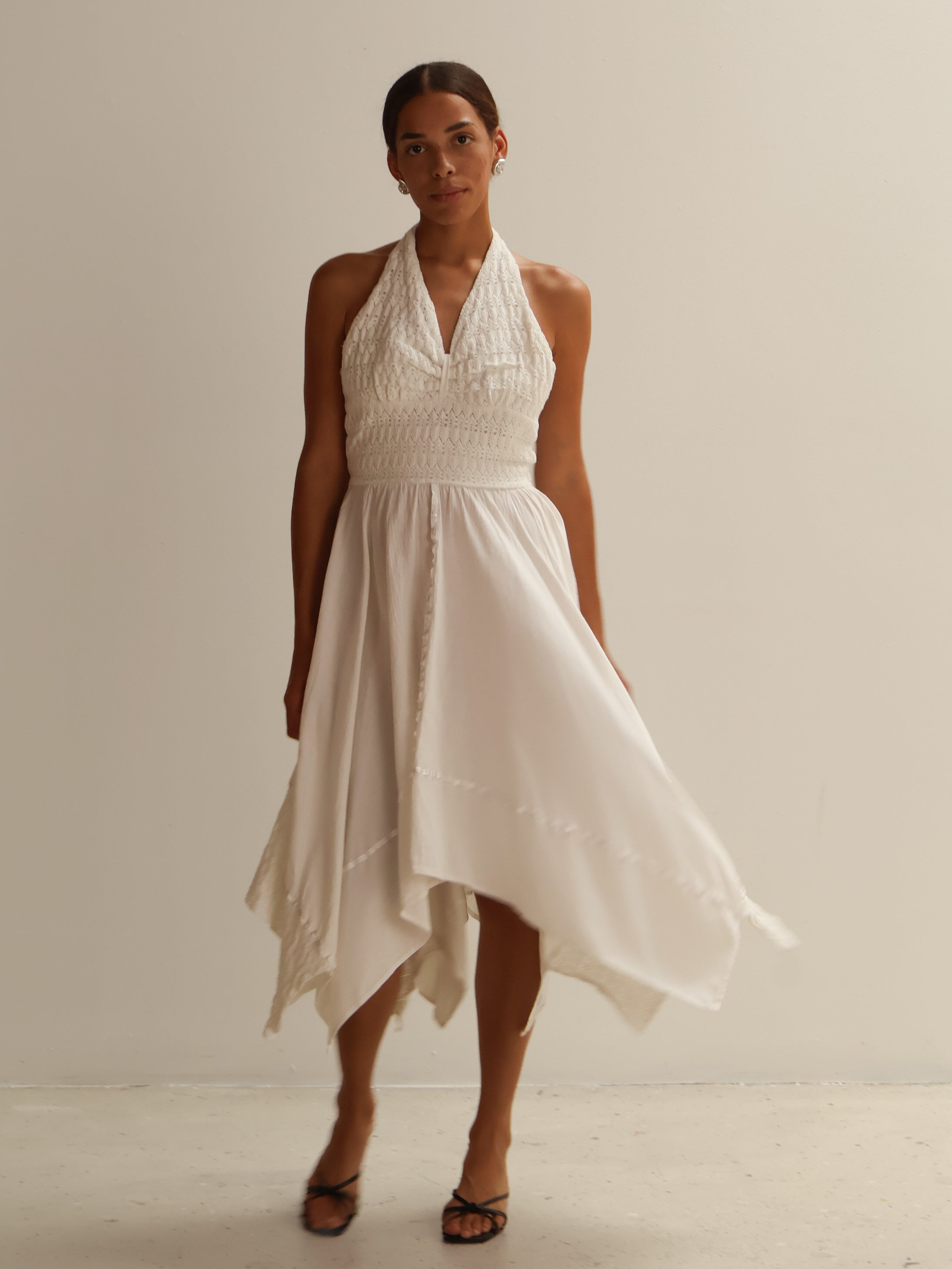 Vintage White Crochet Halter Dress