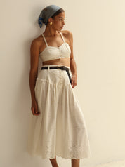 Vintage Ivory Eyelet Cotton Bralette + Skirt Set