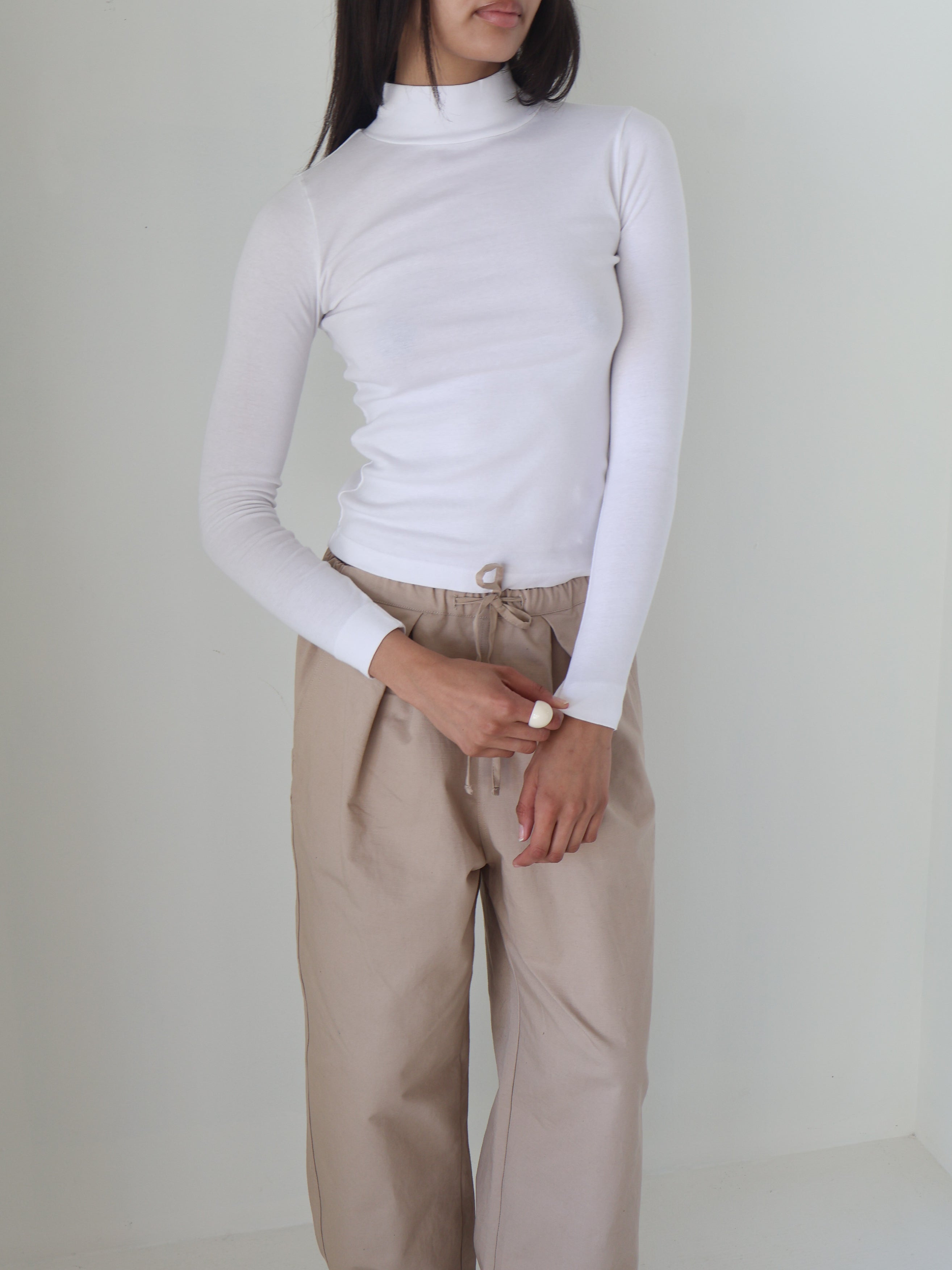 Deiji Studios Cream Drawcord Wide Leg Pant