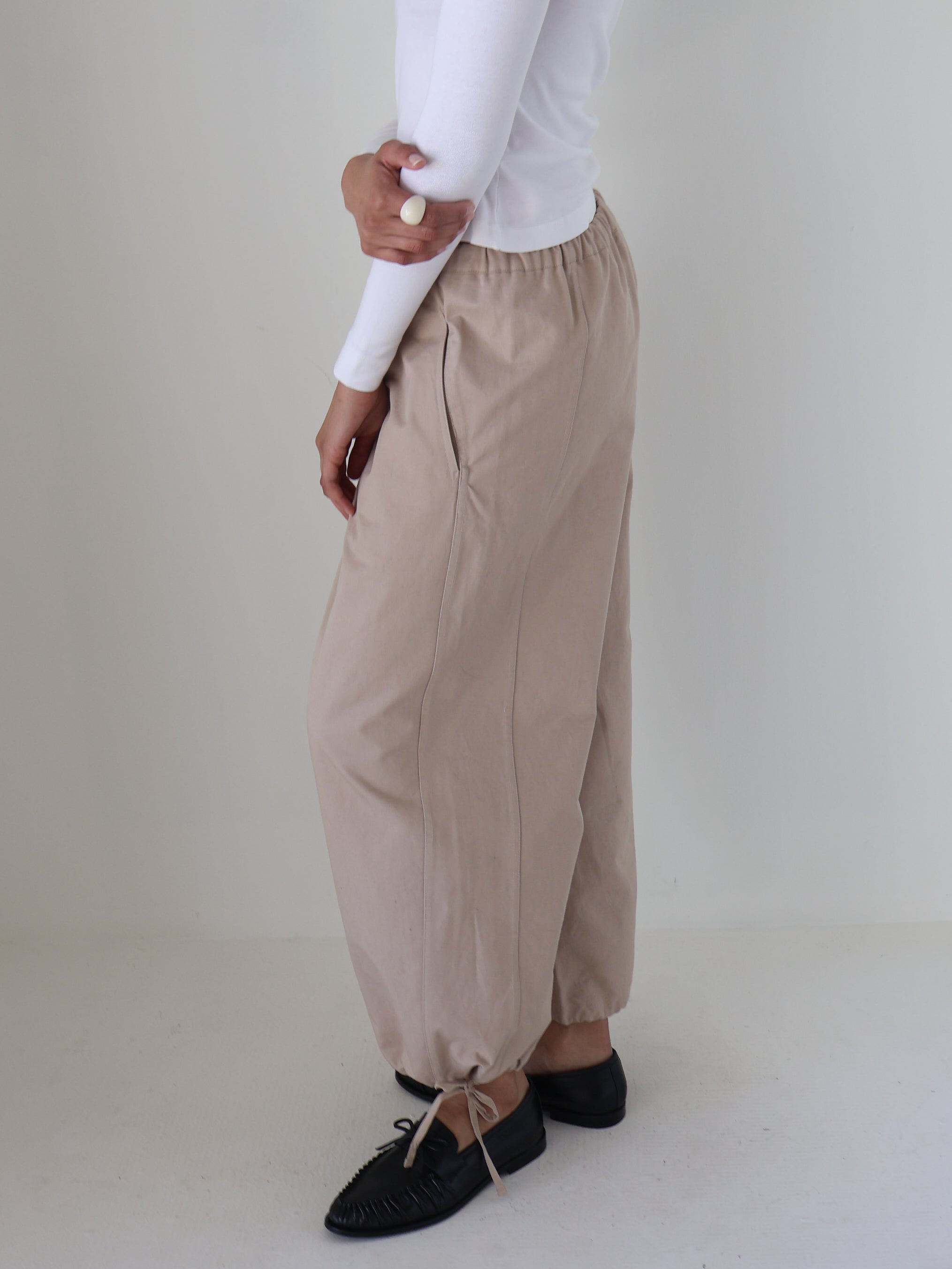 Deiji Studios Cream Drawcord Wide Leg Pant