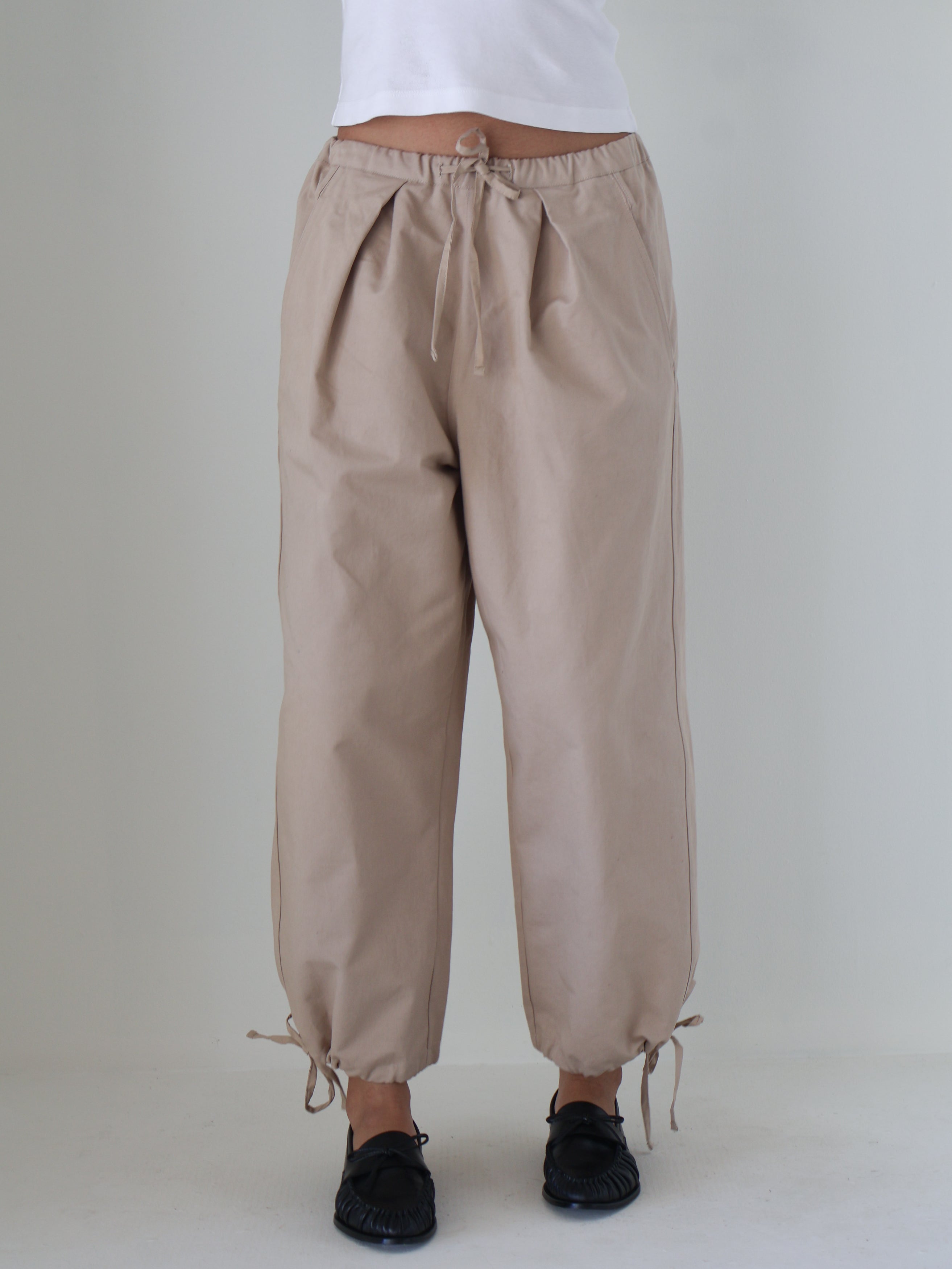 Deiji Studios Cream Drawcord Wide Leg Pant