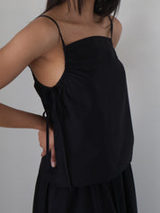 Deiji Studios Black Gathered Strap Top