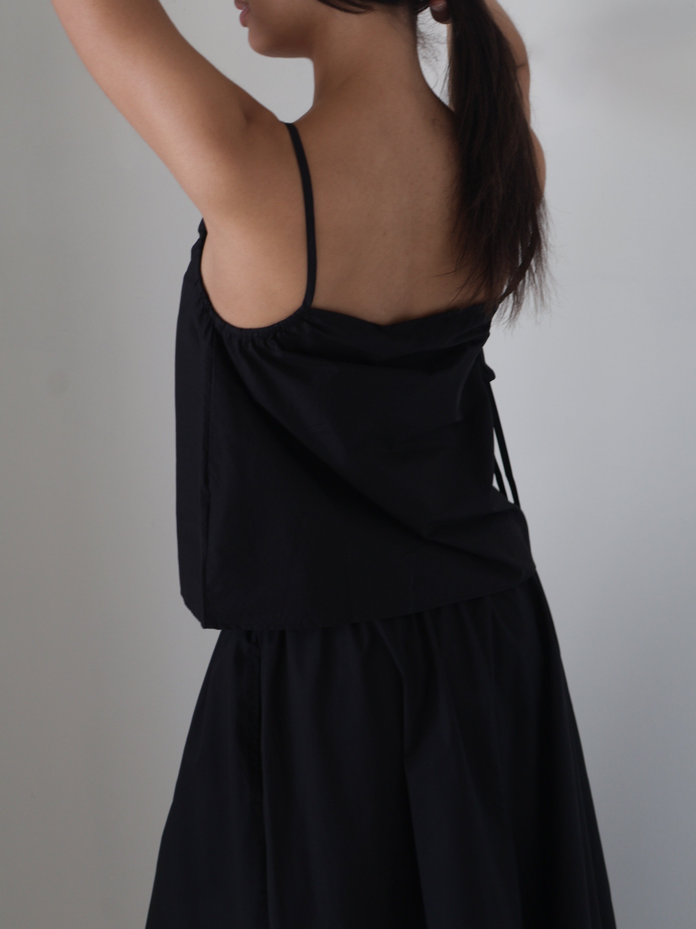 Deiji Studios Black Gathered Strap Top