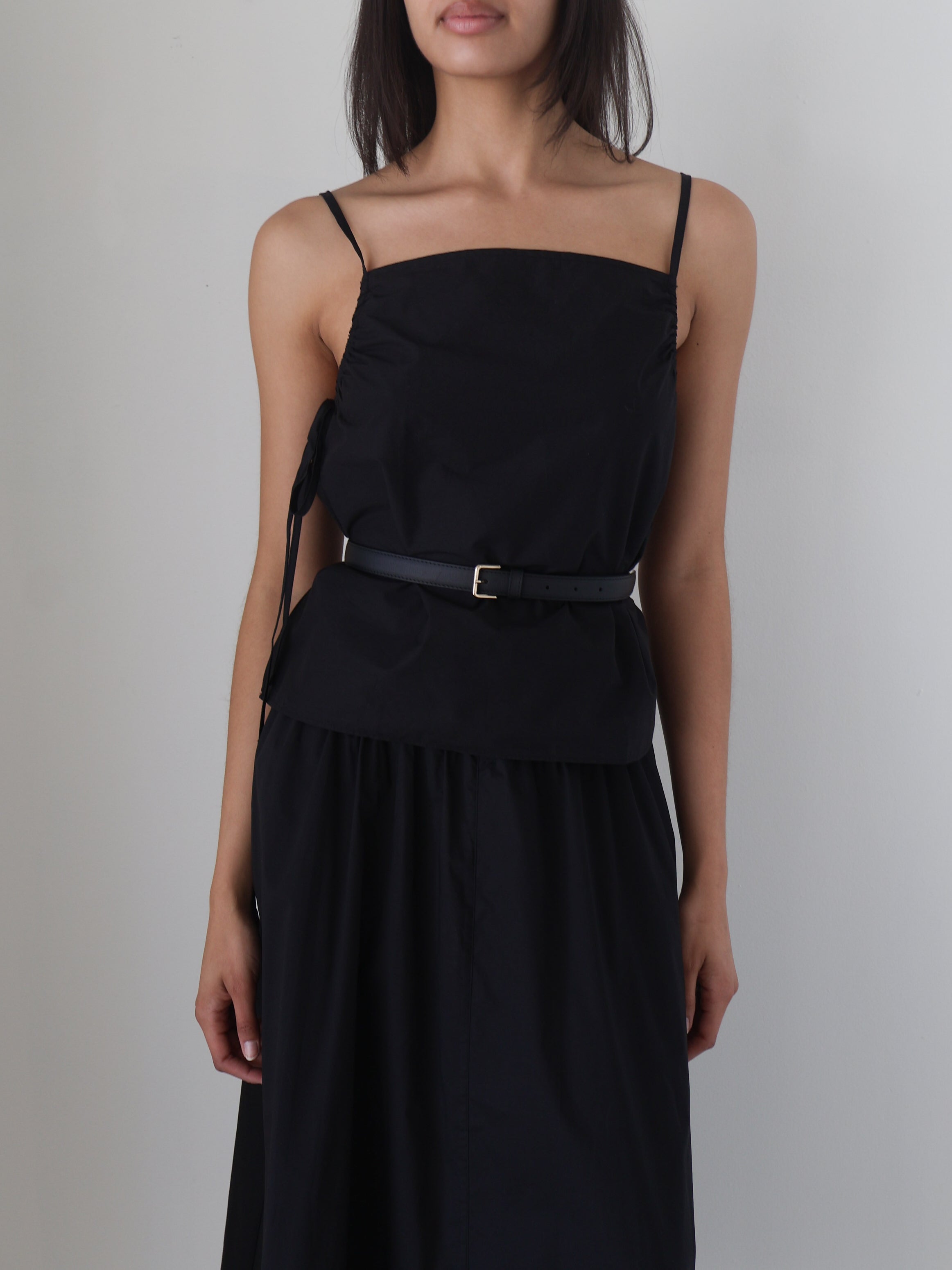 Deiji Studios Black Gathered Strap Top