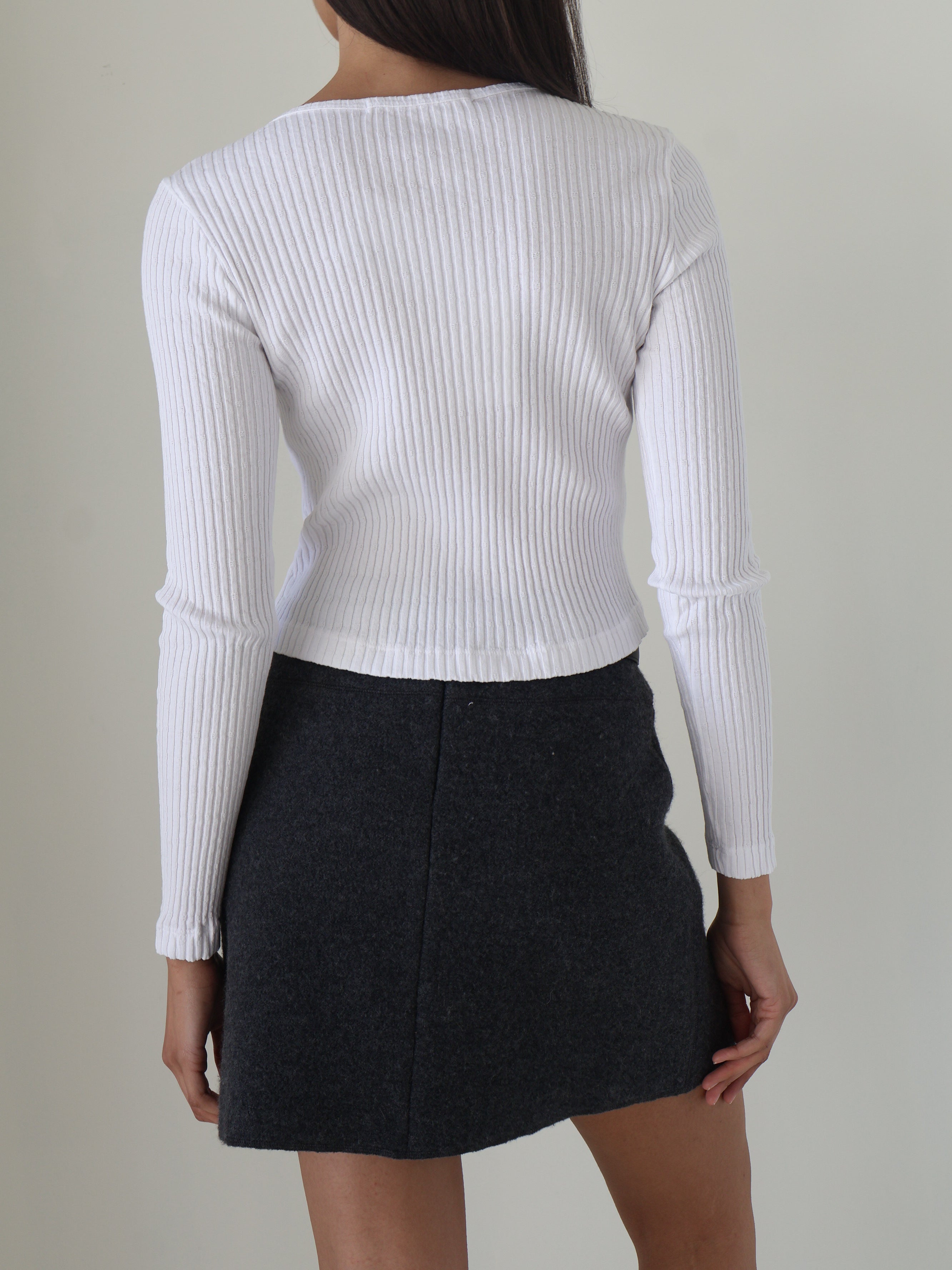 White Pointelle Cropped Cardigan