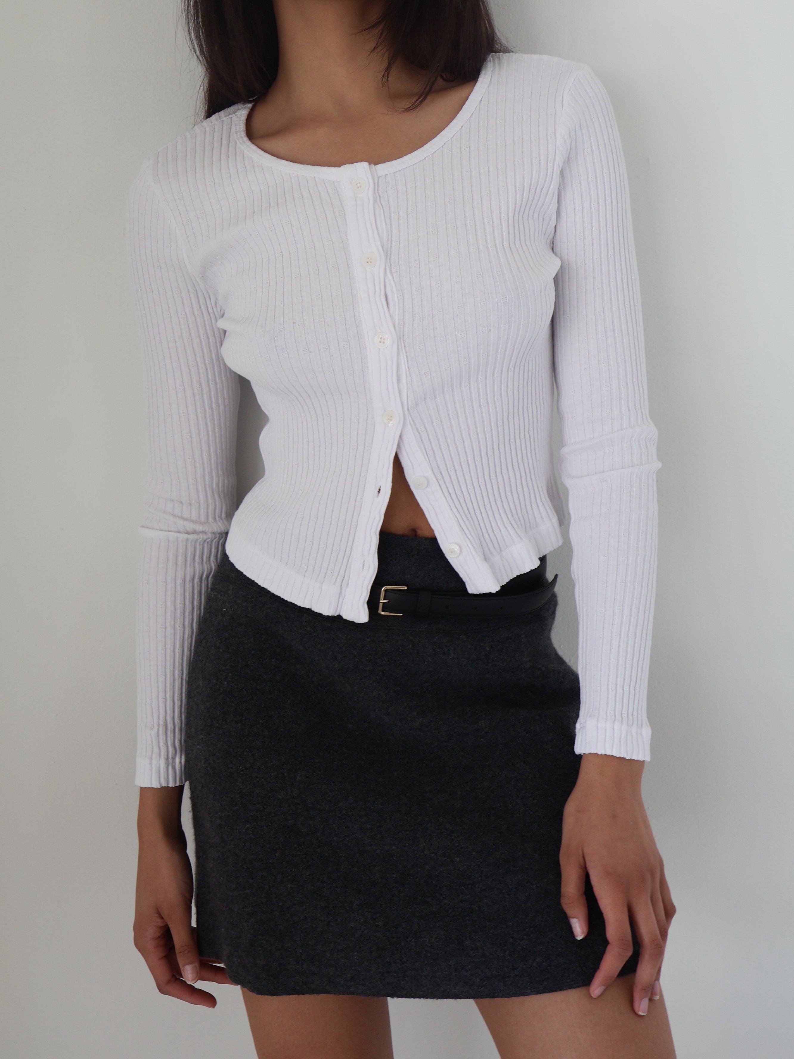 White Pointelle Cropped Cardigan