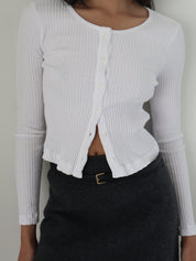 White Pointelle Cropped Cardigan