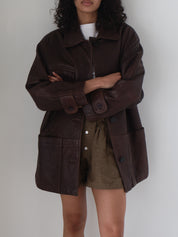 Vintage Brown Leather Chore Coat