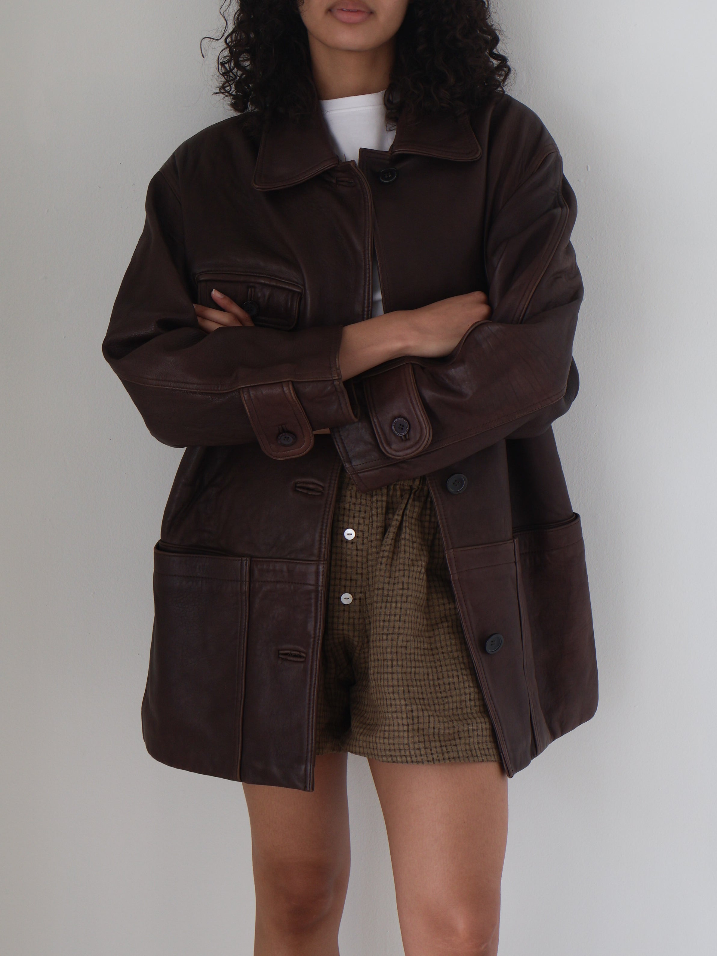 Vintage Brown Leather Chore Coat