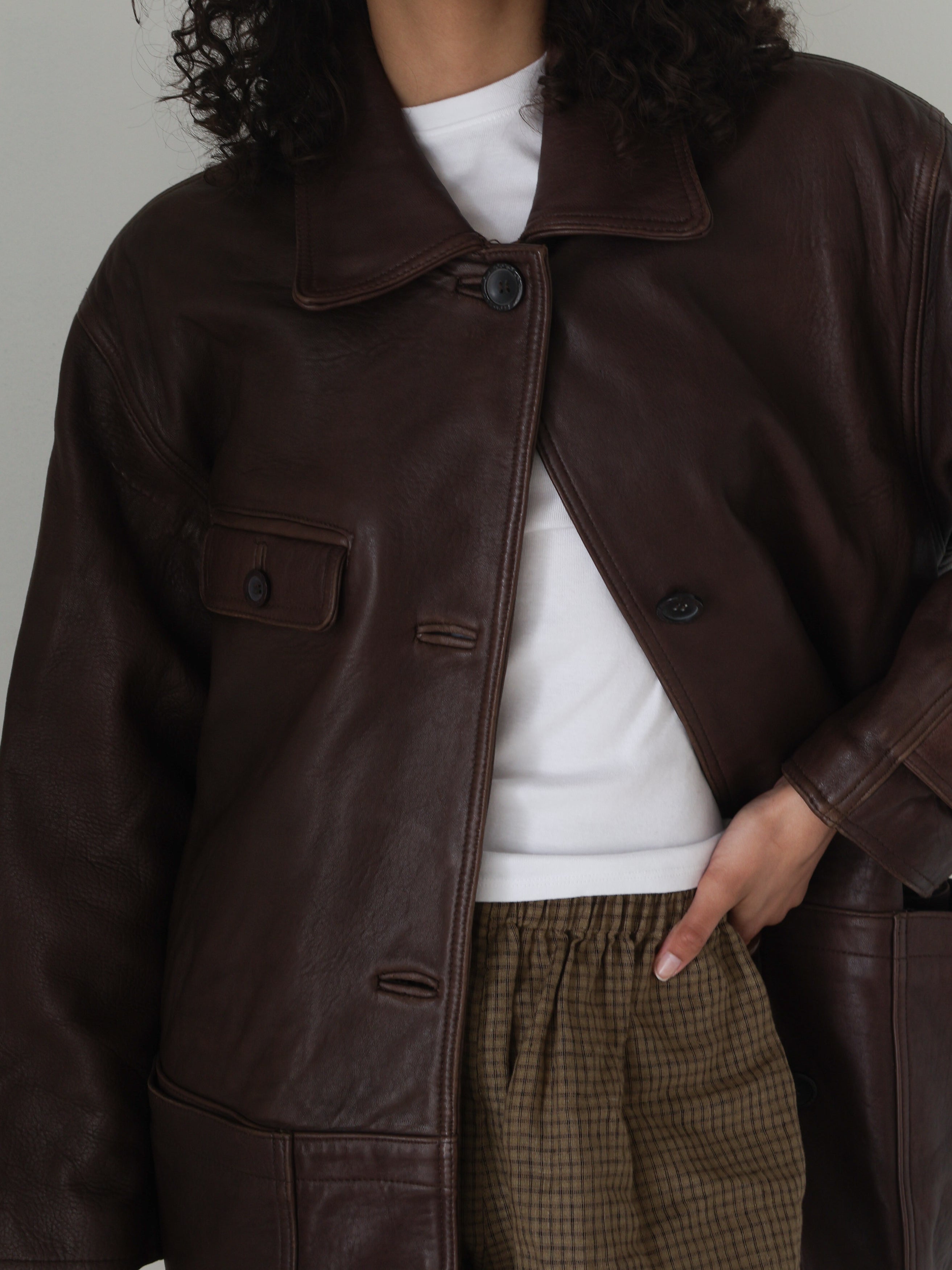 Vintage Brown Leather Chore Coat