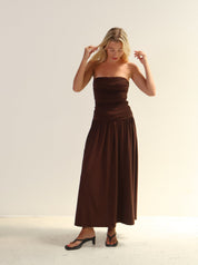 Espresso Strapless Ruched Dress