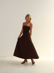 Espresso Strapless Ruched Dress