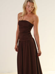 Espresso Strapless Ruched Dress