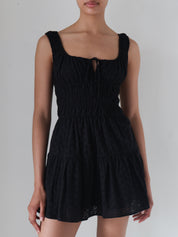 Black Eyelet Cotton Mini Dress