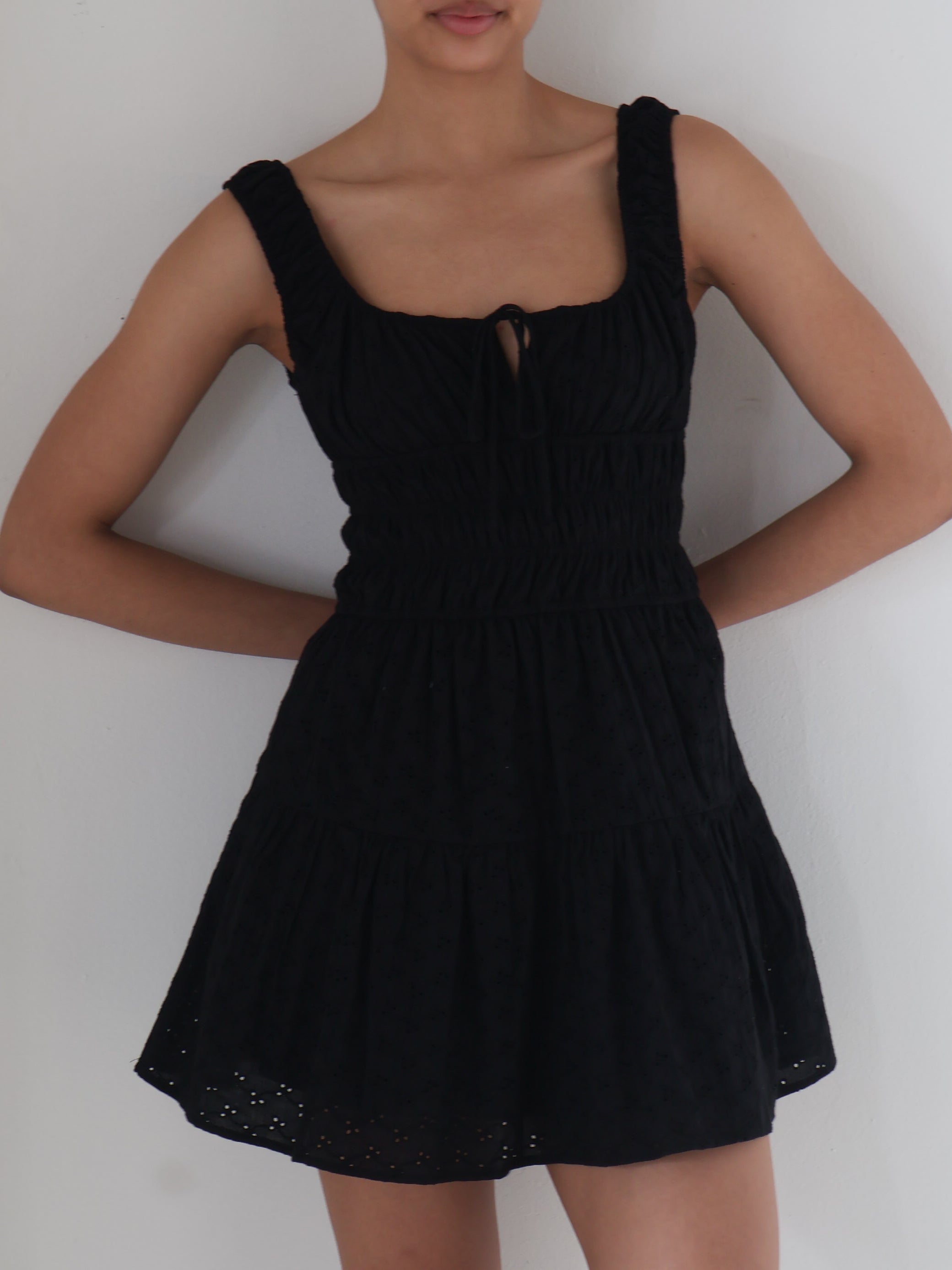 Black Eyelet Cotton Mini Dress