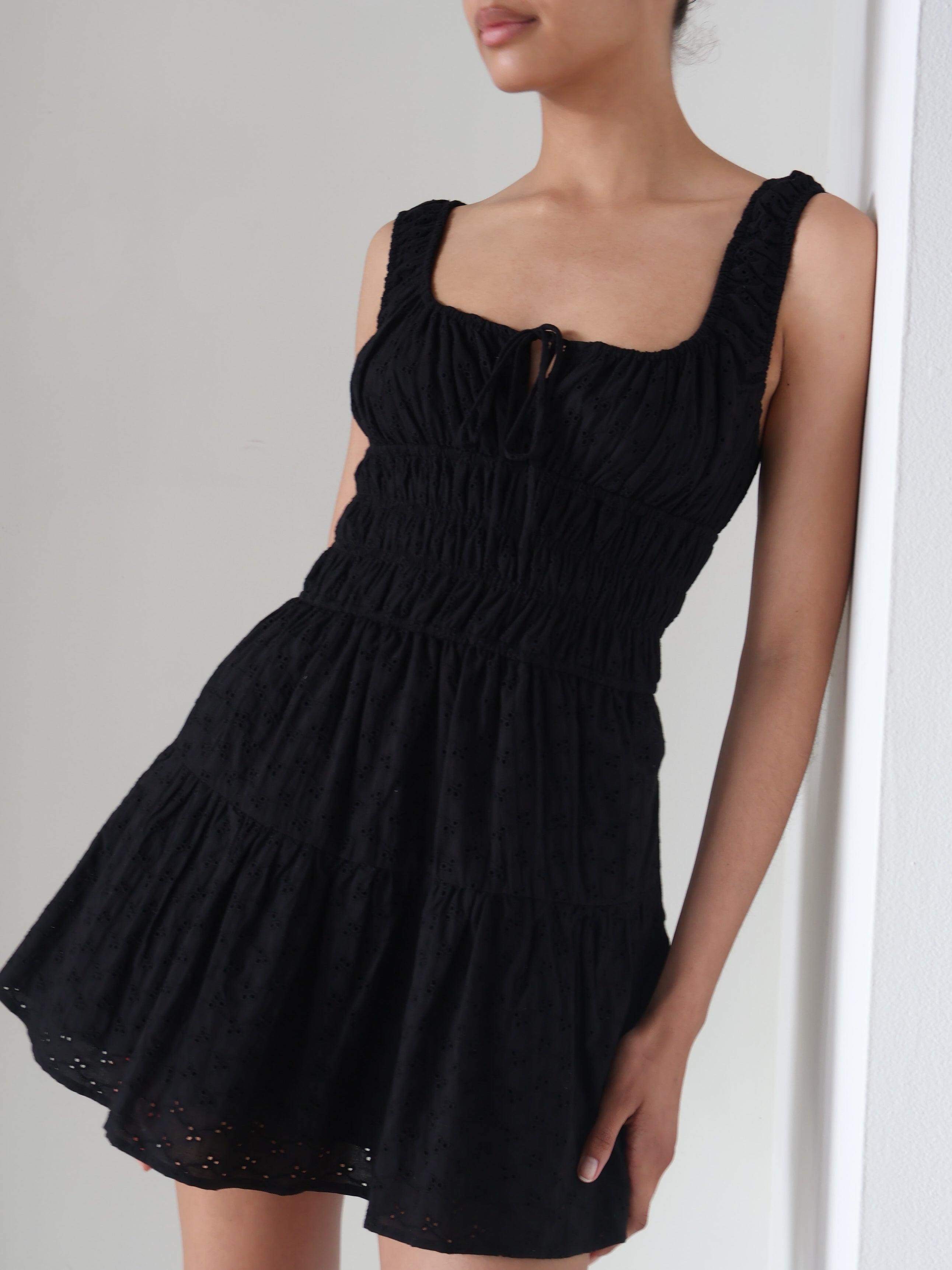 Black Eyelet Cotton Mini Dress