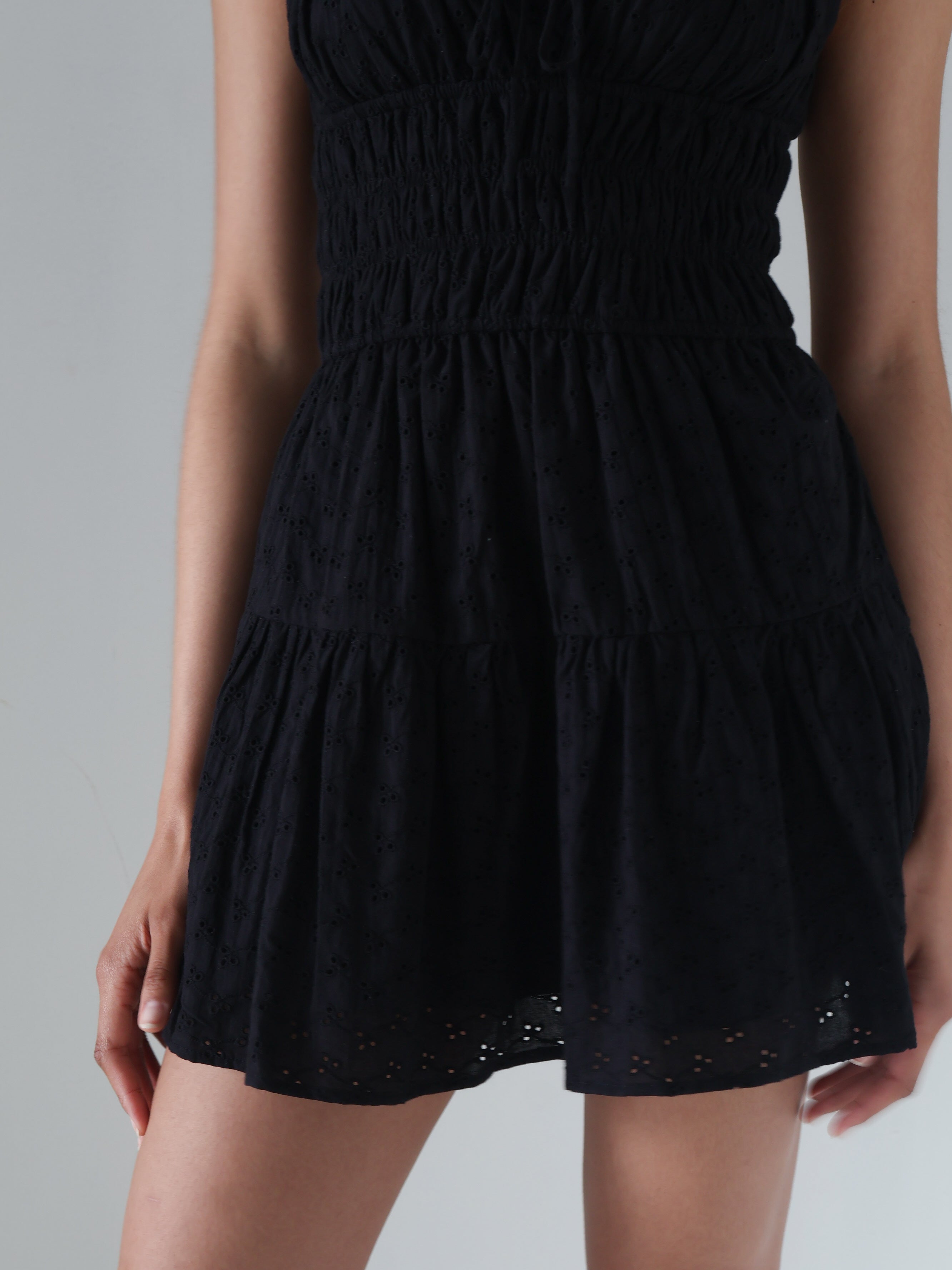 Black Eyelet Cotton Mini Dress