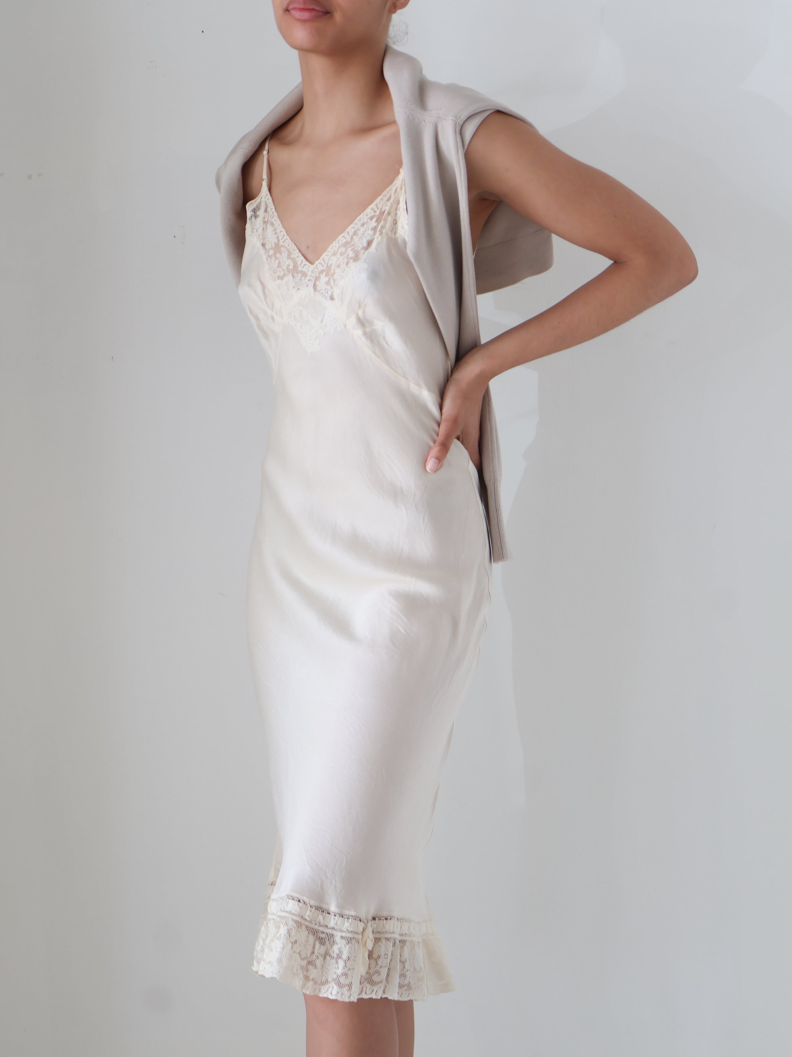 Vintage 1940s Ivory Silk Slip Dress