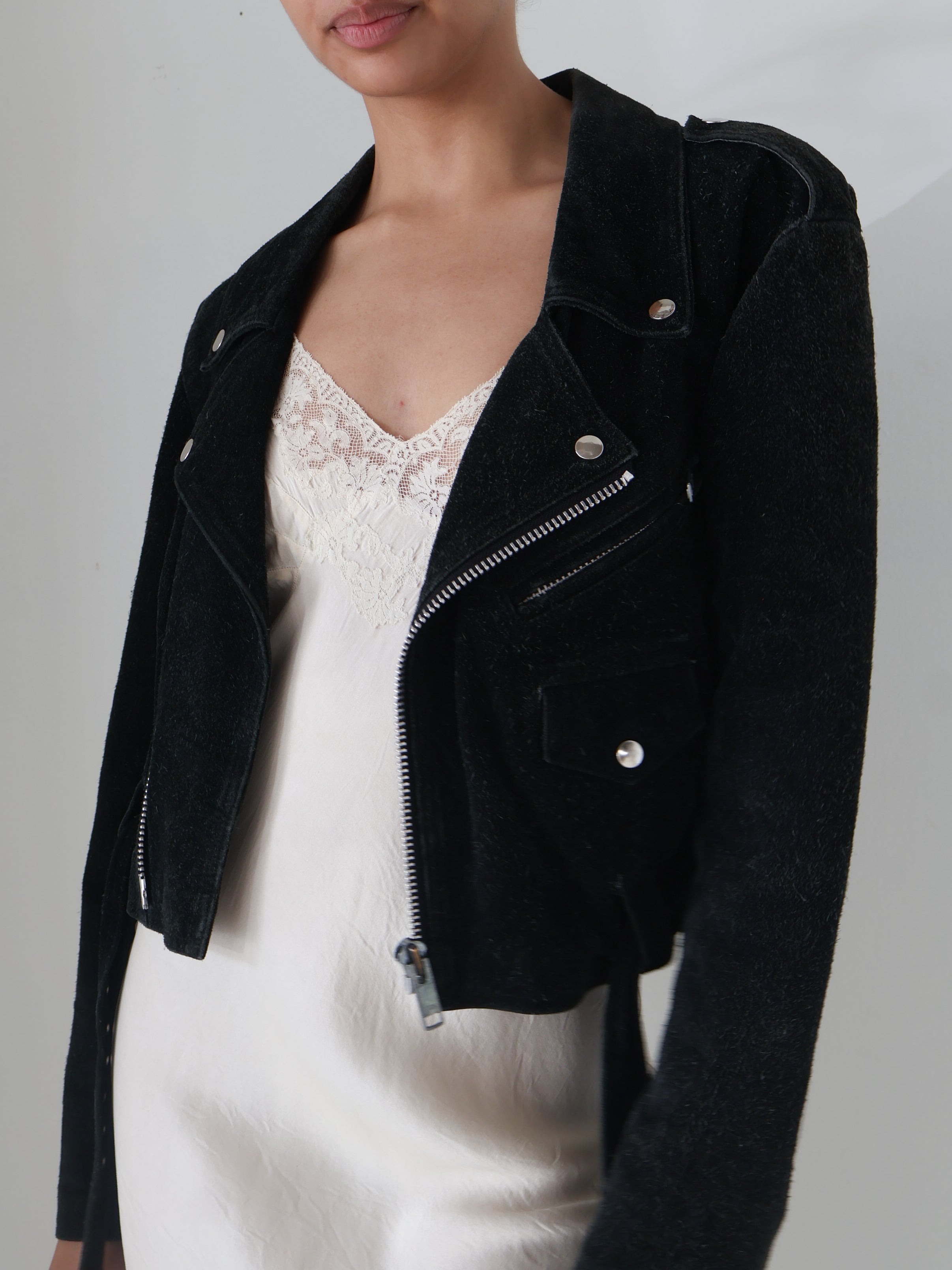 Vintage Black Suede Moto Jacket