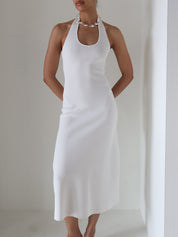 White Knit Tamia Halter Dress