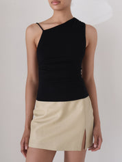 Vintage 90s Cream Leather Mini Skirt