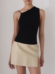 Vintage 90s Cream Leather Mini Skirt