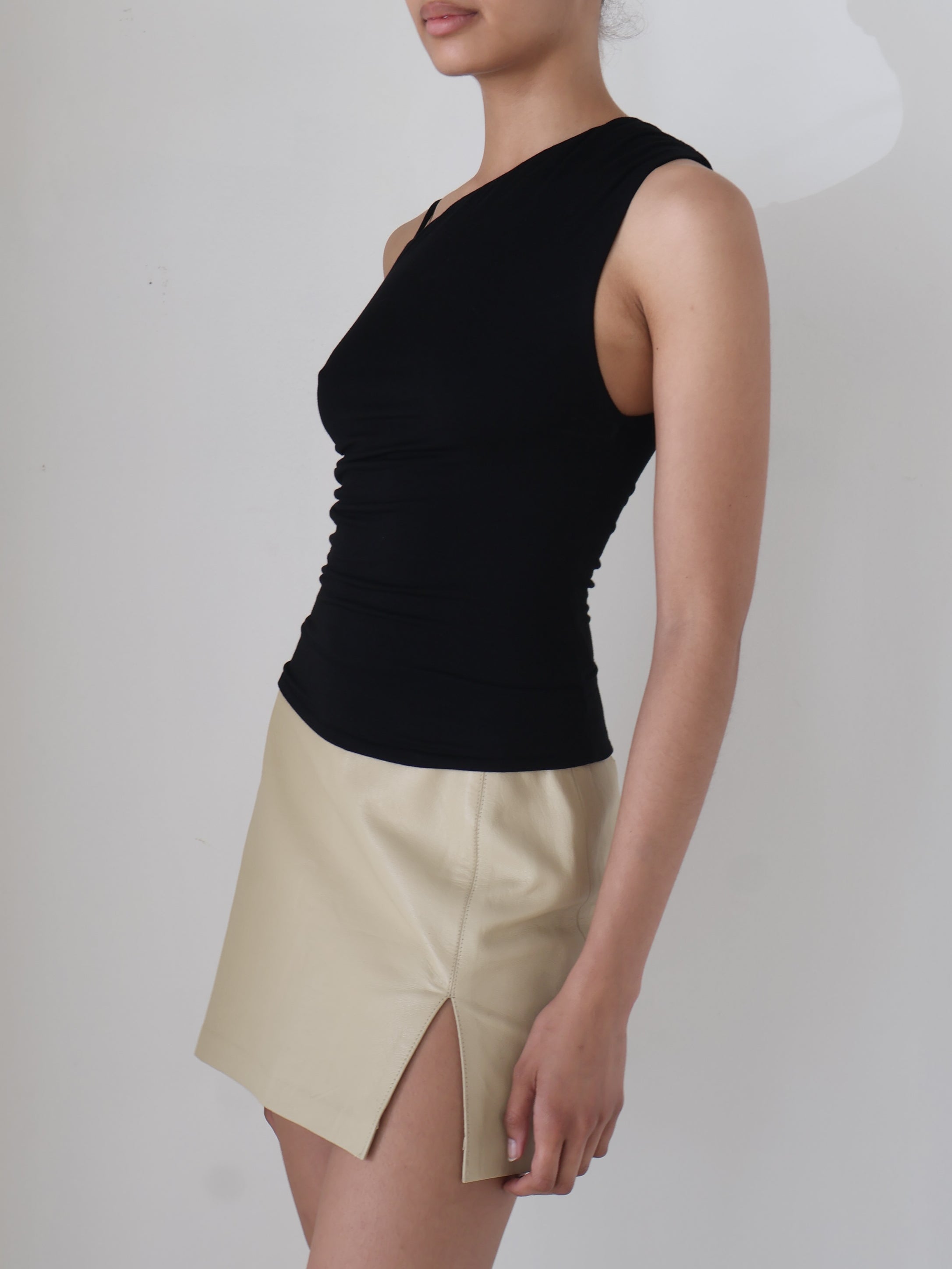 Vintage 90s Cream Leather Mini Skirt