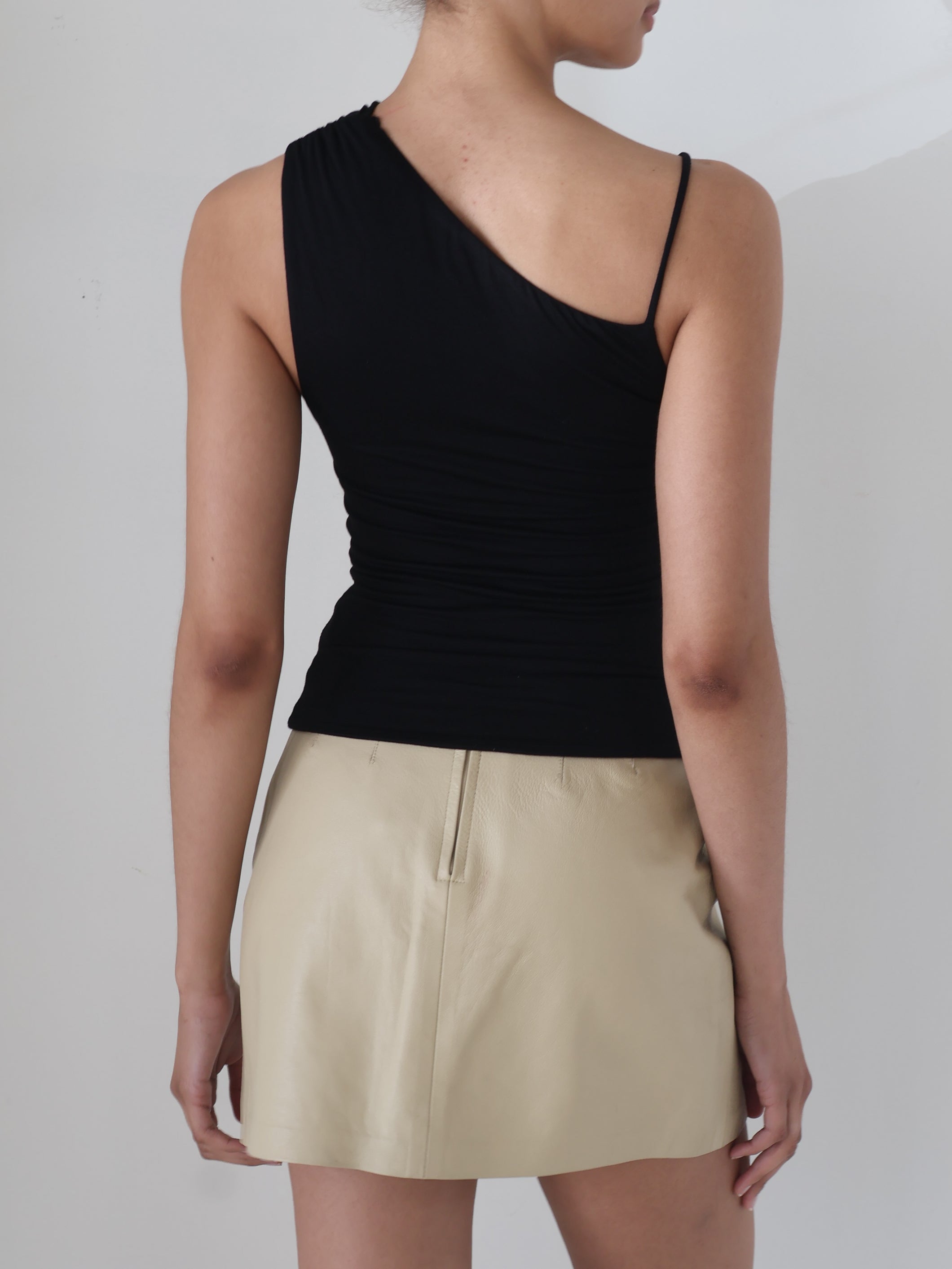 Vintage 90s Cream Leather Mini Skirt