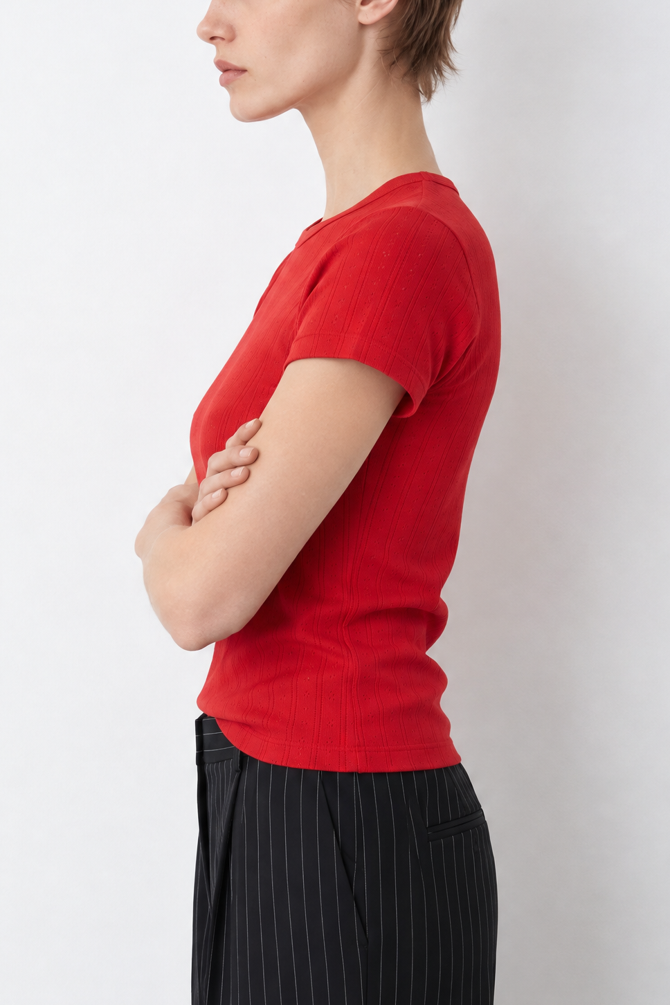 Le Bon Shoppe Pointelle Babe Tee in Red Apple