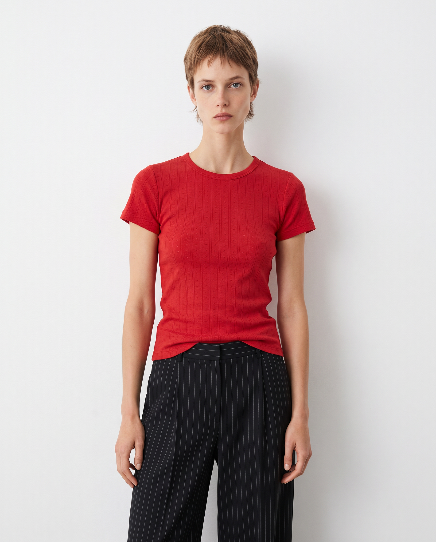 Le Bon Shoppe Pointelle Babe Tee in Red Apple