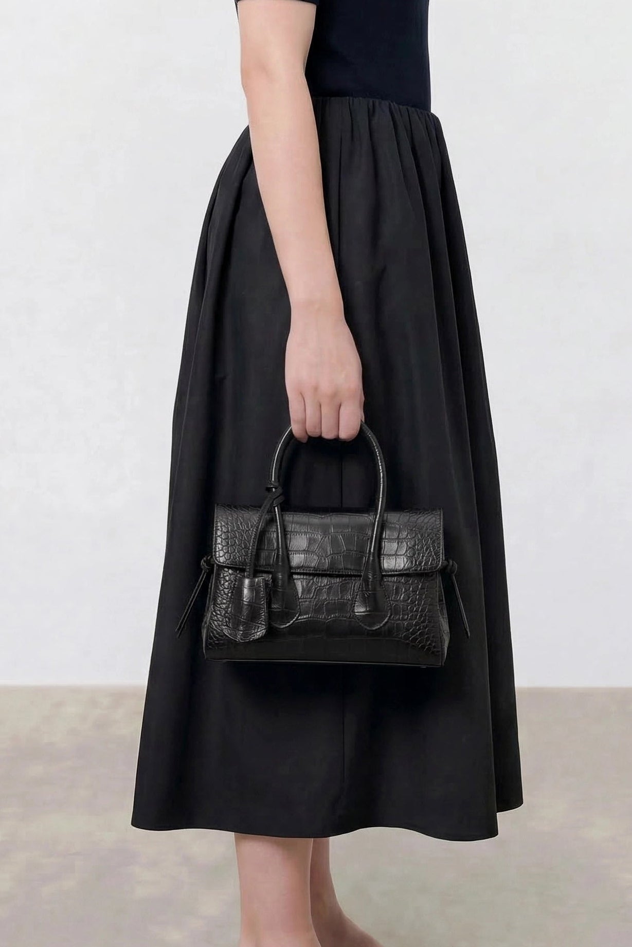Flattered Black Leather Croco Lydia Mini Bag