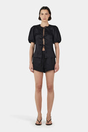Ownley Black Marielle Cotton Tie Blouse