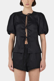 Ownley Black Marielle Cotton Tie Blouse
