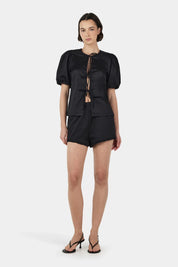 Ownley Black Marielle Cotton Tie Blouse