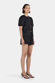 Ownley Black Marielle Cotton Tie Blouse