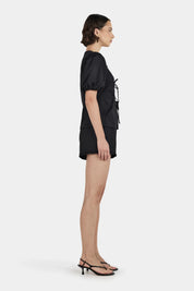 Ownley Black Marielle Cotton Tie Blouse
