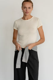Donni Cream Pointelle Baby Tee