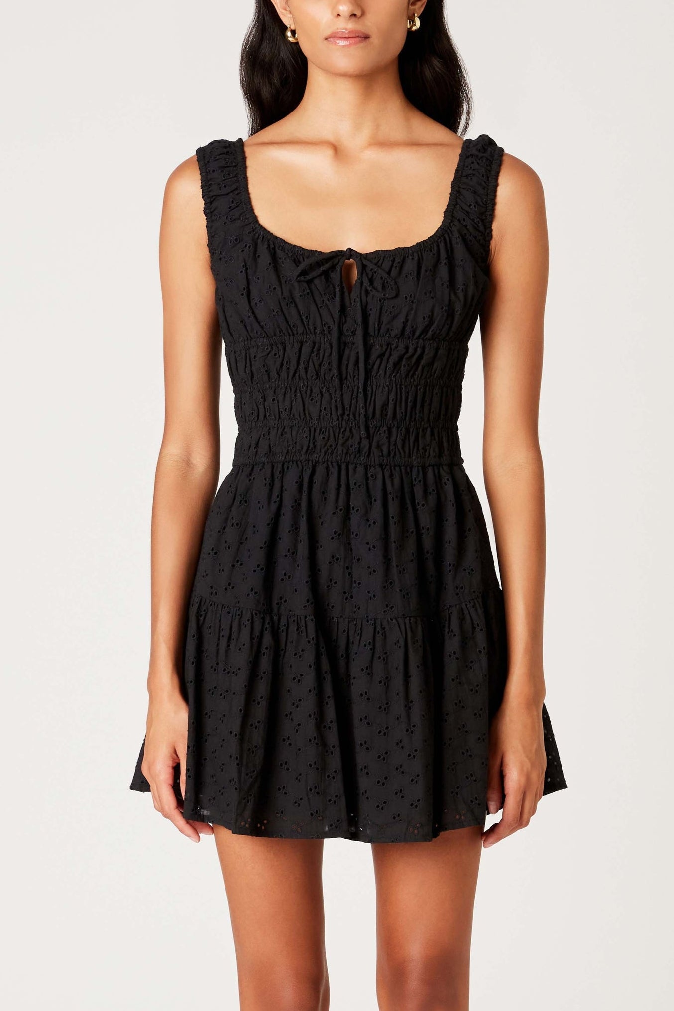 Black Eyelet Cotton Mini Dress